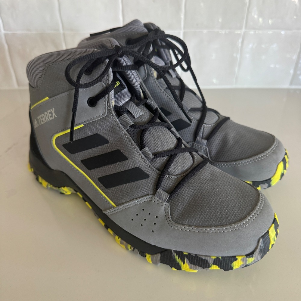 Adidas Terrex Hyperhiker Hiking Boots Boys Youth 6 Grey Black Yellow Mid Top EUC
